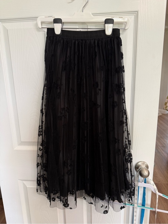 Dresses & Skirts - Black Floral Mesh Tulle Midi Skirt Sheer Goth Whimsigoth Cottagecore Small Fairy